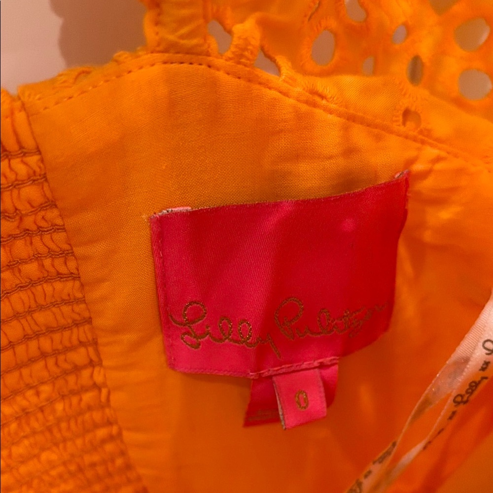 Lilly Pulitzer Orange Eyelet Puff Sleeve Dress - Picture 3 of 4
